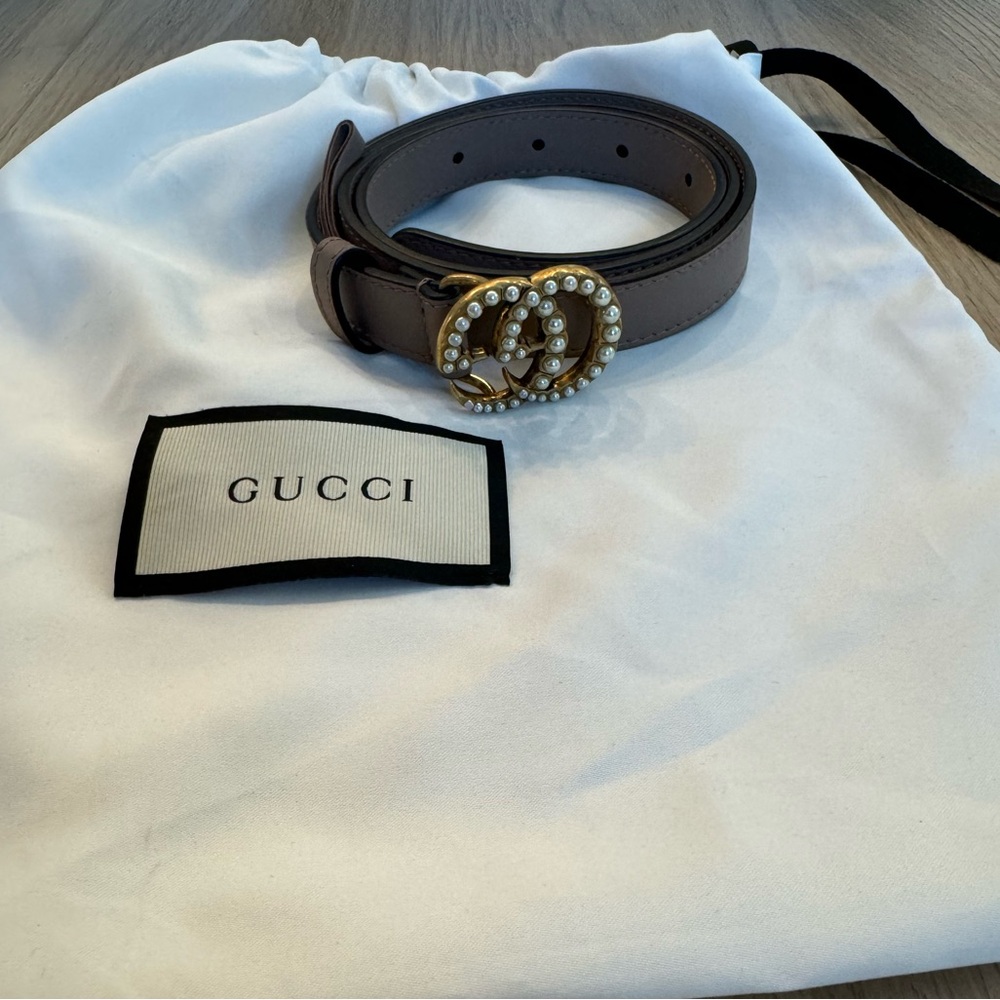 Gucci Gray GG Marmont Thin Belt with Pearls Brand New Size 80/32